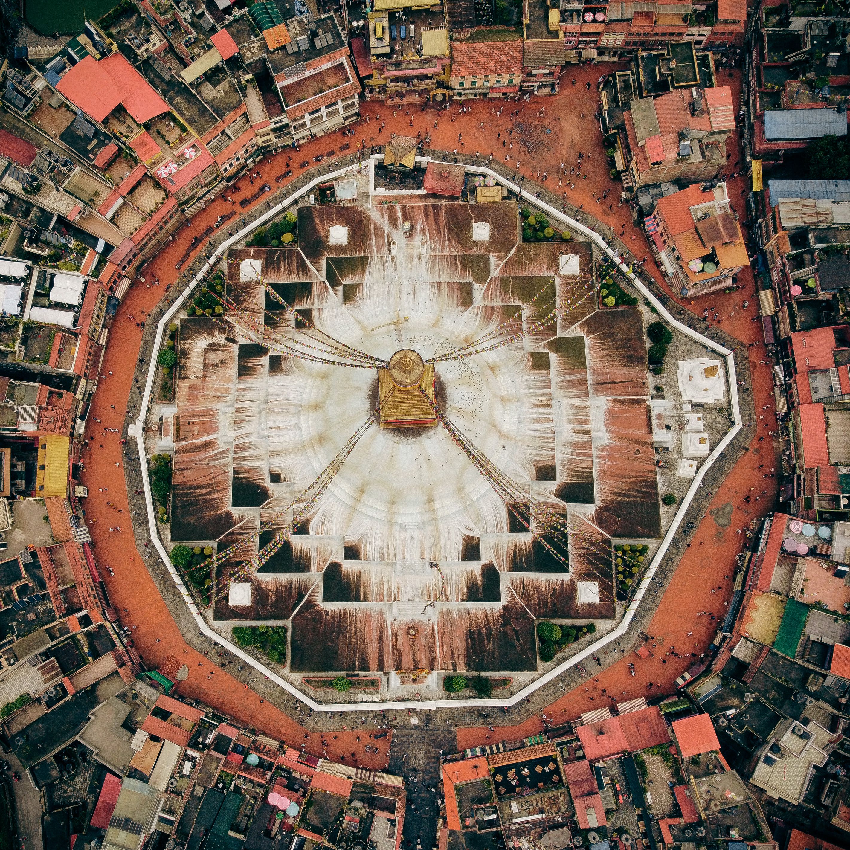 Aerial view of Boudhanath Stupa, Kathmandu